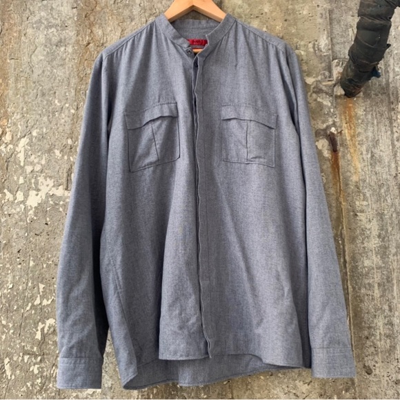 Hugo Boss Gray Banded Emesh Long Sleeve Button-Down Shirt Extra Slim Fit - Picture 2 of 4